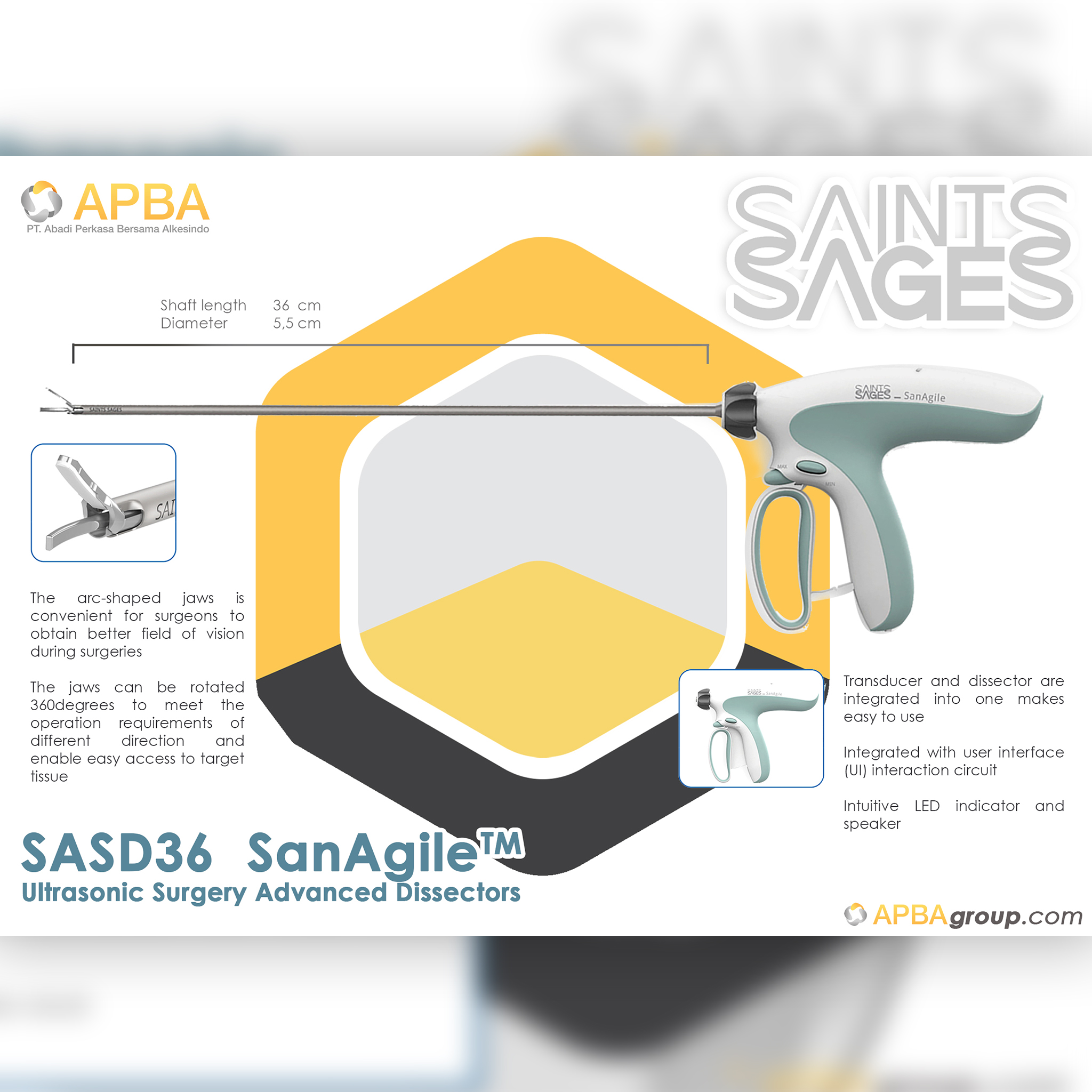SanAngile Ultrasonic Surgery Advanced Dissector SASD36